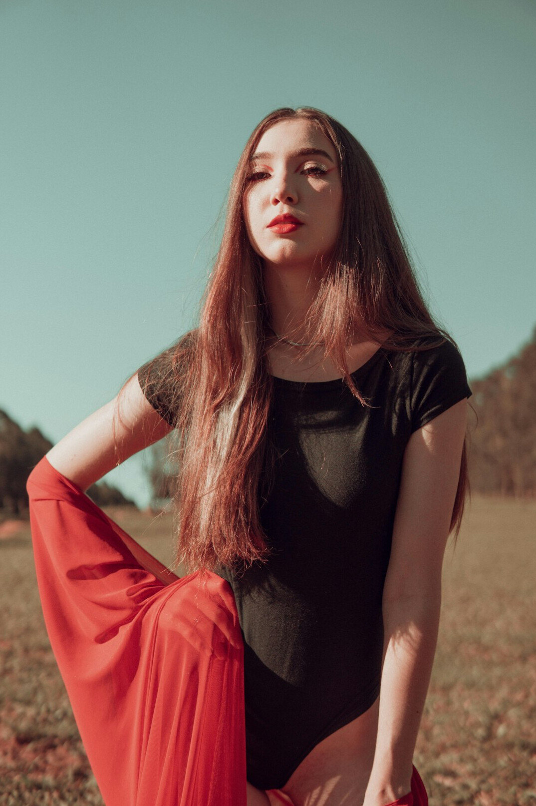 Portrait of a young Brazilian woman with long straight hair